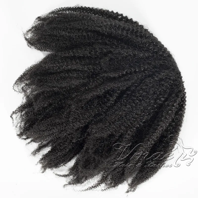 Moğol 4A 4B 4C Bukleler 120g Doğal Renk #1B Horsetail El işi Afro Kinky Kıvırcık Kaba Düz Elastik Bant Bakire İnsan Saç Uzantıları Drawstring Ponytail