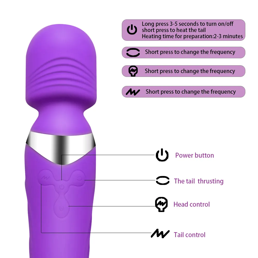 G-spot Dual Vibrating Waterproof Vibrator For Women Heating Magic Wand Silicone Vibrator Adult Sex Products Erotic Sex Toy