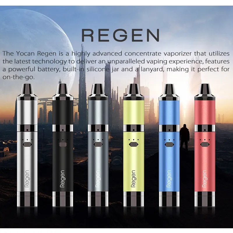 100% auténtico yocan regen cera kits de cigarrillo e-cigarrillo concentrado vape pluma 1100mAh batería qtc qdc bobina portátil 6 colores yocans uni