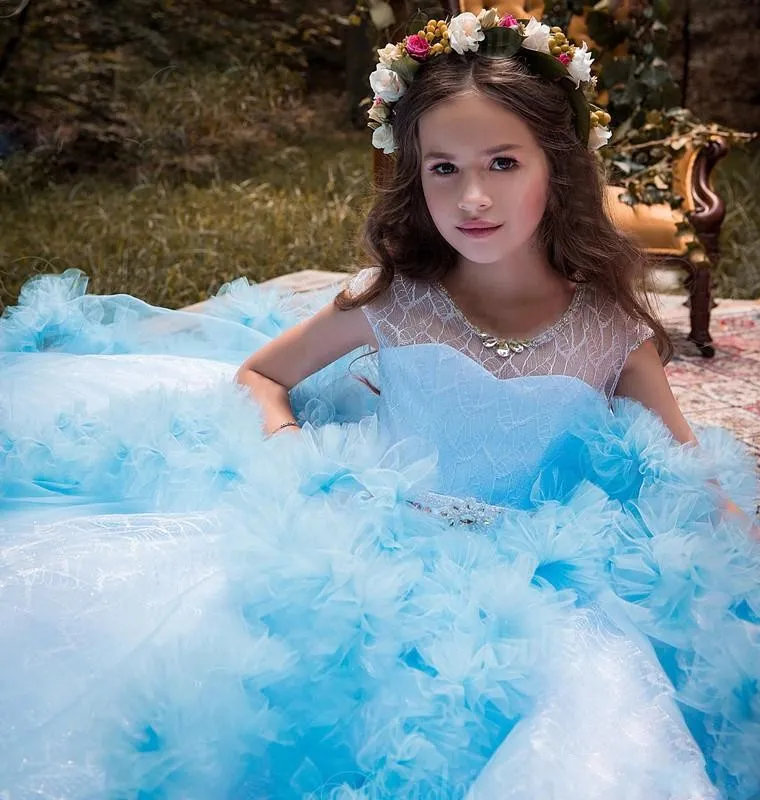 Girls' V-Back Tulle Ball Gown - Pageant Dress For Ages 2-12, Blue, Size 8, Handmade - View #10