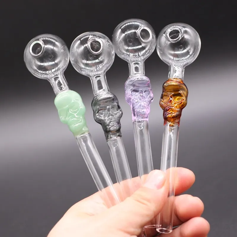 4 Color Skull Glass Pipes Pyrex Smoking Handle 5.5 Inch Pipes High quality oil burner tube