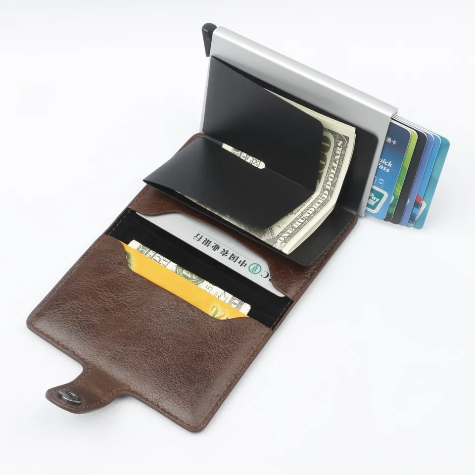 Credit Car Holder Anti-Theft Automatic Wallet Card Case Men Mini Leather Male Purse Foreign Trade Credit Card