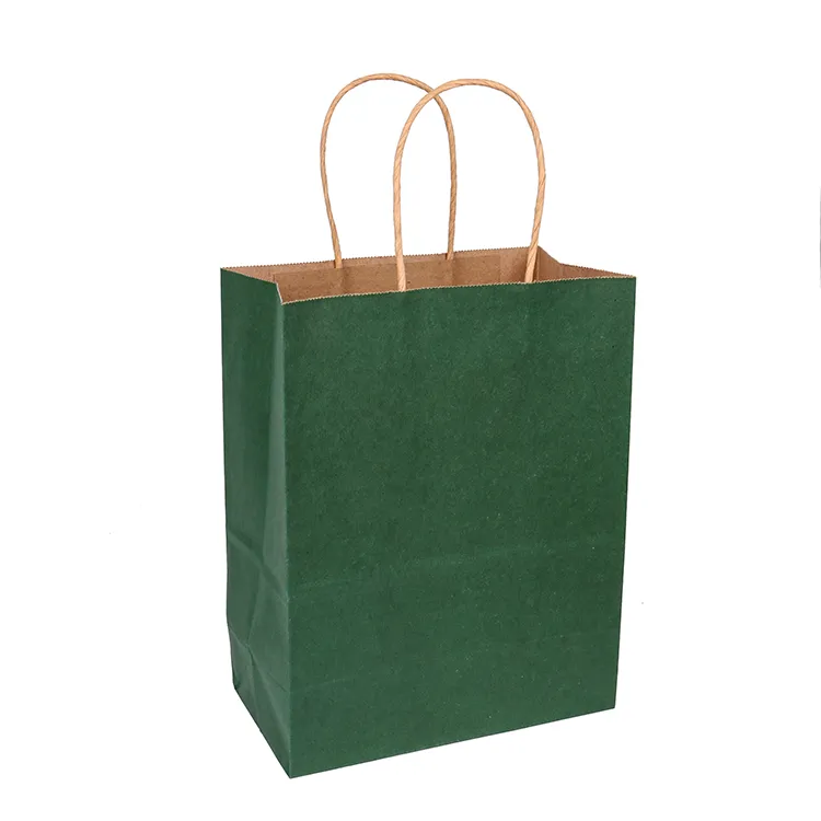 Anpassad Partihandel Eco Friendly Recyclable Tunn Dark Green Kraft Shopping Cloth Paper Bag med handtag