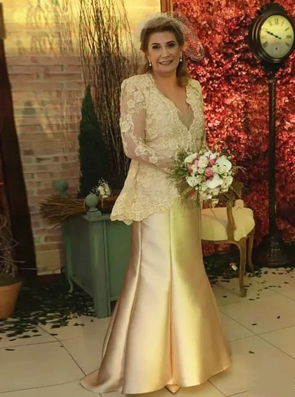 Elegant Mother Of The Bride Dresses With Long Sleeve Lace Jacket