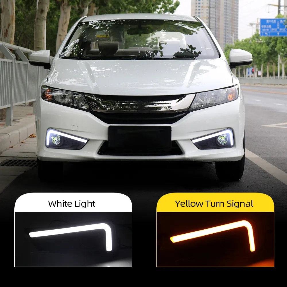 1 Set Daytime Running Lights for Honda CITY 2015 2016 LED DRL Fog lamp cover driving light Yellow turning signal lights