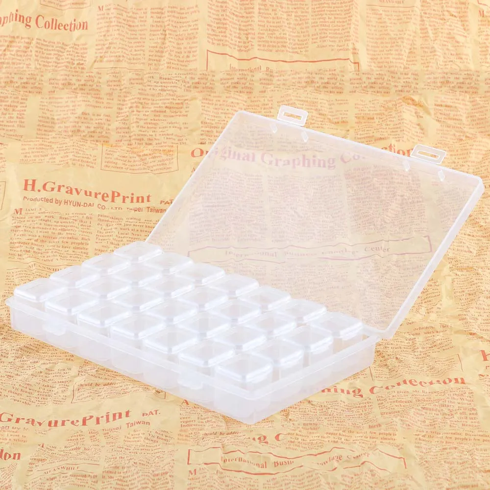 Caja de almacenamiento de joyería ajustable con 28 ranuras de plástico transparente, organizador artesanal, organizador de maquillaje con cuentas