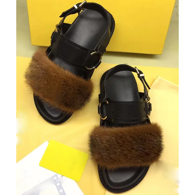 RASS PLE 2019 Real Fox Fur Slippers Slides Shoes Furry Fuffly Slipper Flip Flops Sandals Sliders Drag Sandal Summer Shoes Women US4-11
