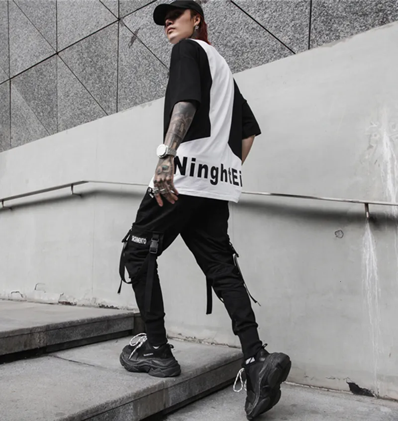 Hip Hop Joggers Mens Black Harem Cargo Pants Streetwear With