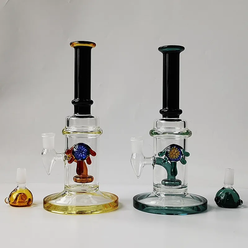 Pipes à eau en verre ambre bleu bong avec bol pommeau de douche percolateur percolateur épais plates-formes pétrolières 14mm joint femelle CS1223