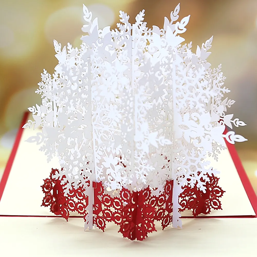 Biglietti d'auguri 3D Natale Fiocco di neve Compleanno Ringraziamento Regalo di Capodanno per bambini Biglietto pop-up con decorazione natalizia