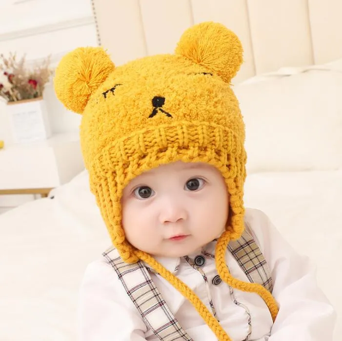baby winter warm bear beanies hat cute kids Cartoon animal hats ears warmer infant toddler acrylic cap soft knit crochet skull beanie cap