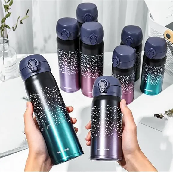 350ml 500ml Star Vacuum Cup 304 Rostfritt Stål Starry Sky Bouncing Cover Vattenflaska Portable Travel Thermos Mugg Isolationskopp