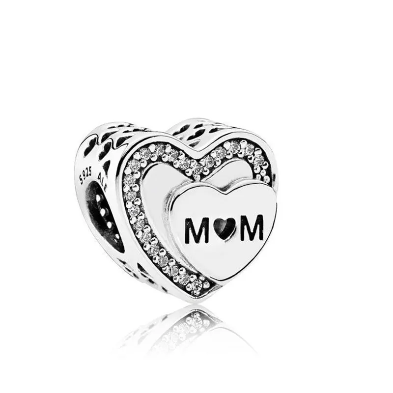 Real 925 Silver Tribute to Mom Love Hearts Charm Pendant for Mother's Day Gift Fit For Pandora Bracelet DIY Bead Charms