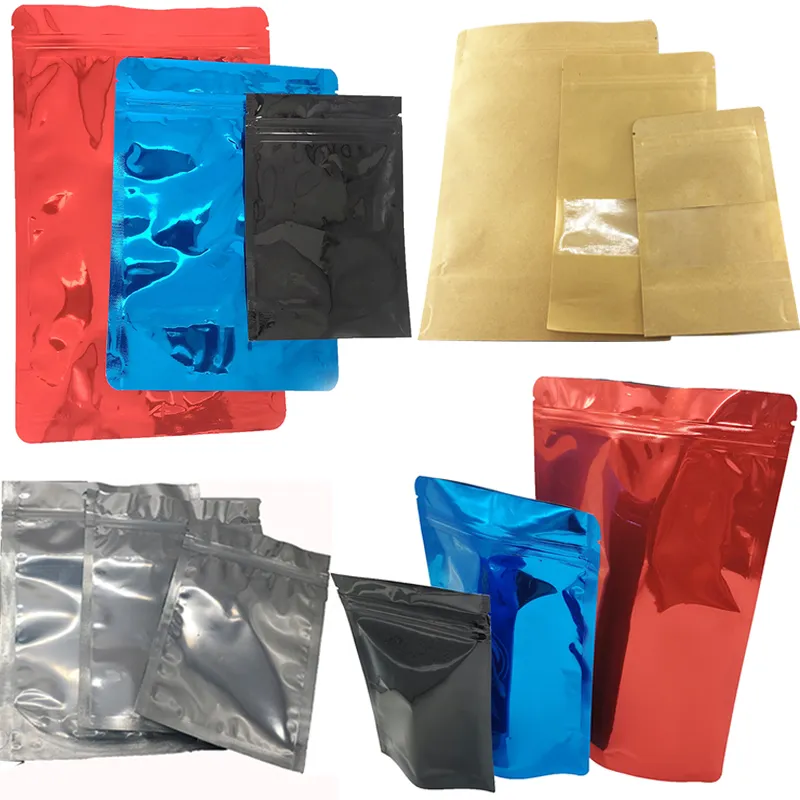 OEM Empty Plastic Mylar Bags Aluminum Foil Zipper Lock stand up Pounch Packaging Bag for Long Term Flower Food Storage Protection Resealable