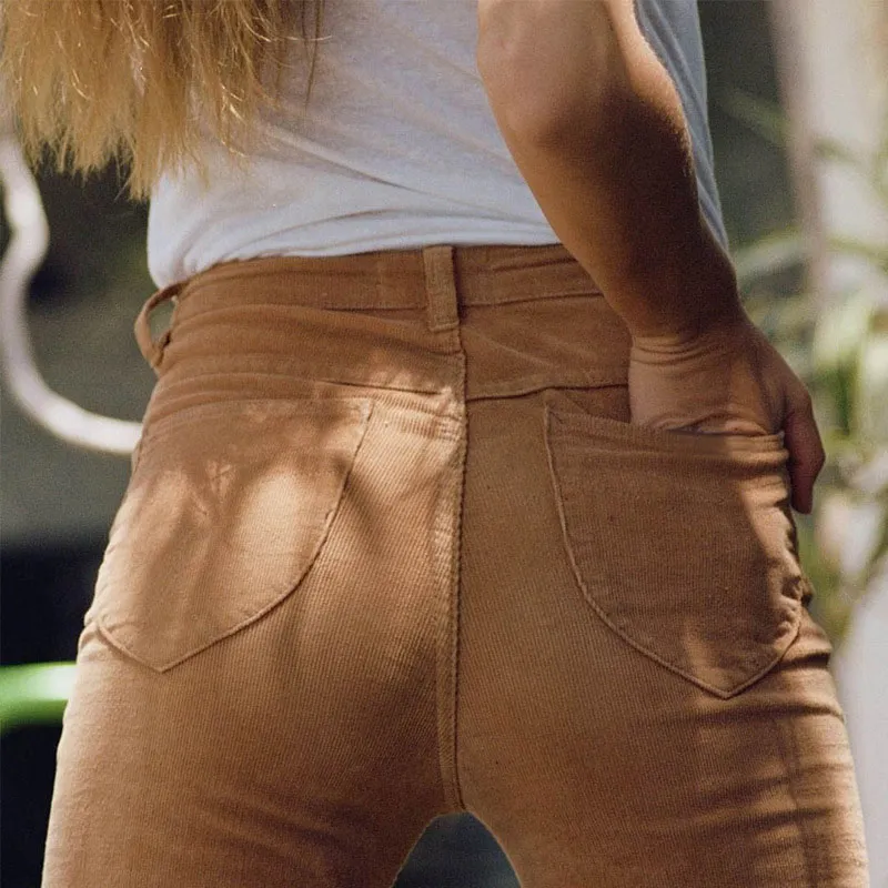 Women's Corduroy High-Waist Flared Pants Casual Slim Fit Long