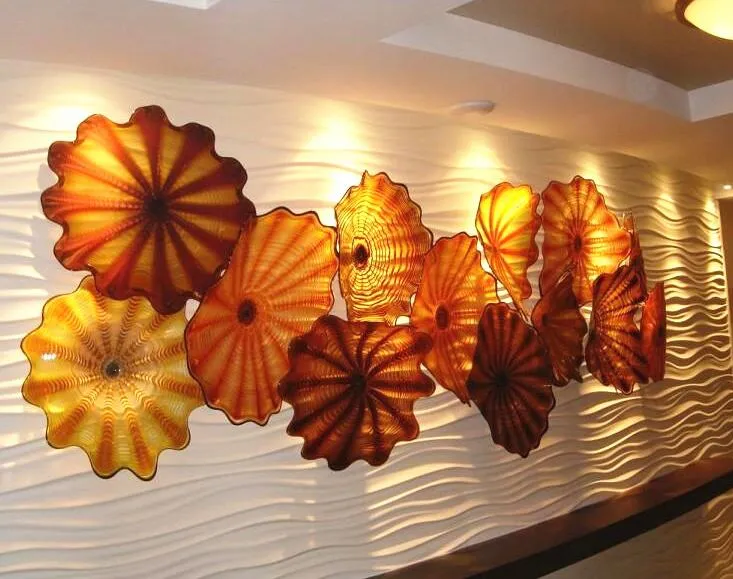 China Murano Hanging Style Amber Color Hand Blown Glass Lampen Wall Art Plates