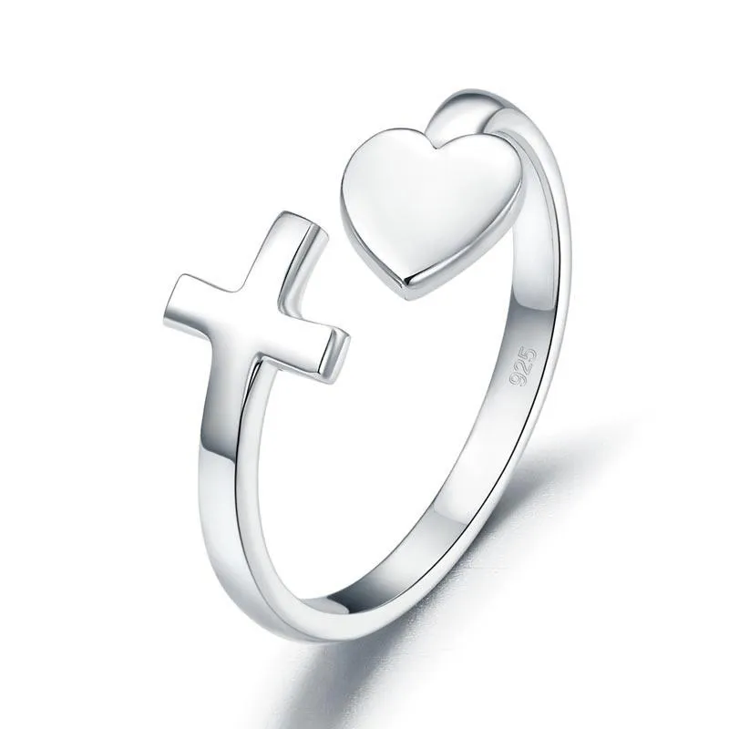 Exquisite Band Ringe Plain Körper-925 Sterlingsilber-Ring-Kreuz-Herz für Frauen modische stilvolle Hochzeit Ring