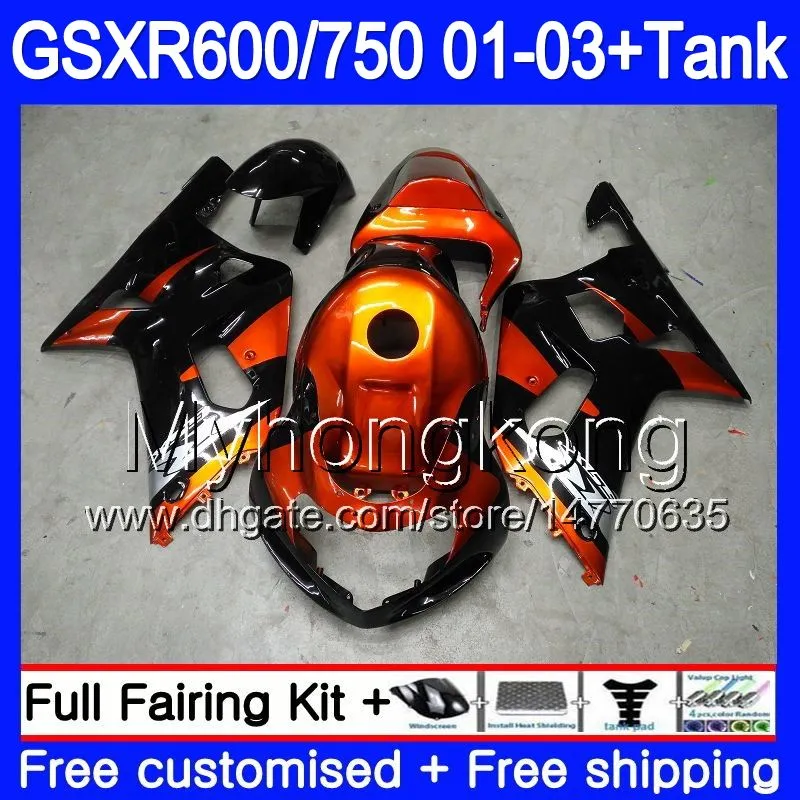 + Tank Voor SUZUKI GSX-R750 GSXR 750 600 K1 GSXR600 01 02 03 294HM.0 GSX R600 R750 GSXR-600 GSXR750 2001 2002 2003 stroomlijnkappen Gloss Oranje zwart