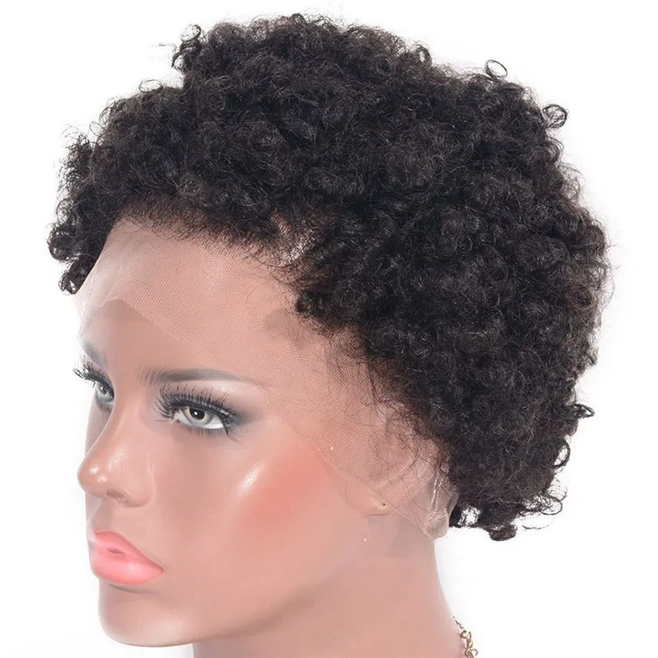 Parrucche di capelli umani ricci afro crespi parrucche peruviane 13 * 4 parrucca anteriore in pizzo capelli corti afroamericani di colore naturale pre pizzicati