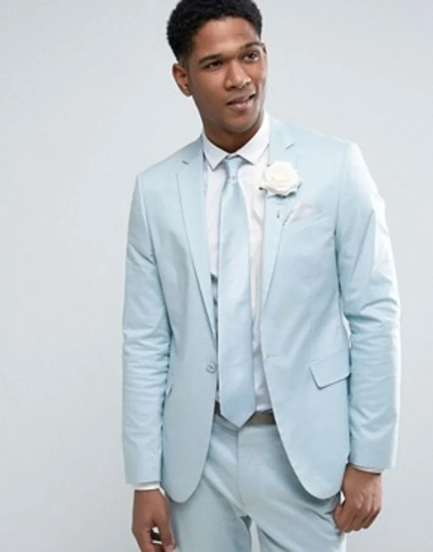 Tuxedos de mariage bleu clair pour hommes, revers cranté, un bouton, smoking de marié, meilleure robe populaire pour hommes, dîner d'affaires/costume Darty (veste + pantalon + cravate) 337