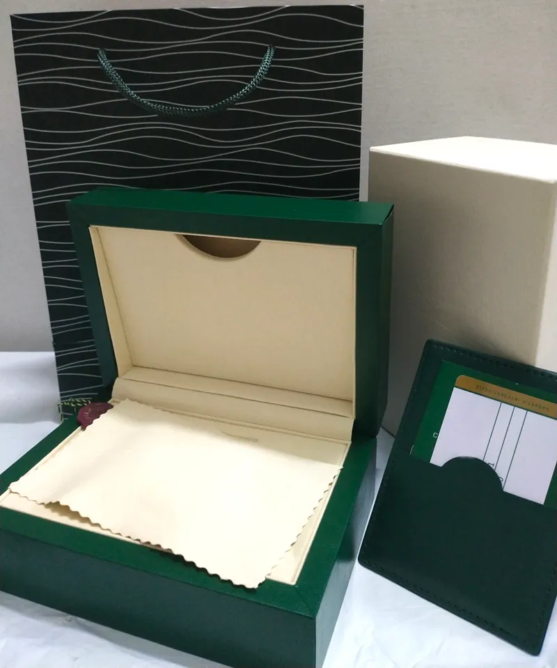 Qualité 11 luxe vert foncé boîte de montre coffret cadeau montres livret carte papiers en anglais Boxes283W