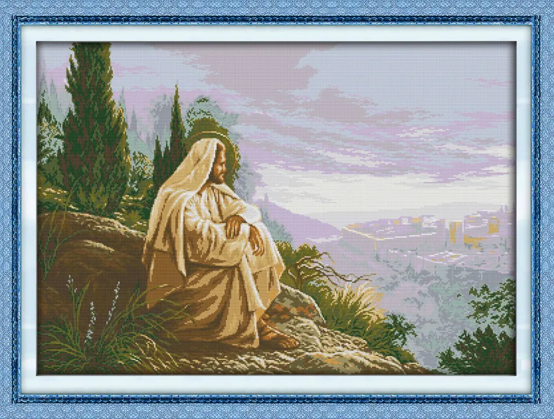 Jesus förbise Christian Paintings Decor Målning, Handgjorda Kors Stitch Broderi Needlework Sets Räknat Skriv ut på duk DMC 14ct / 11ct