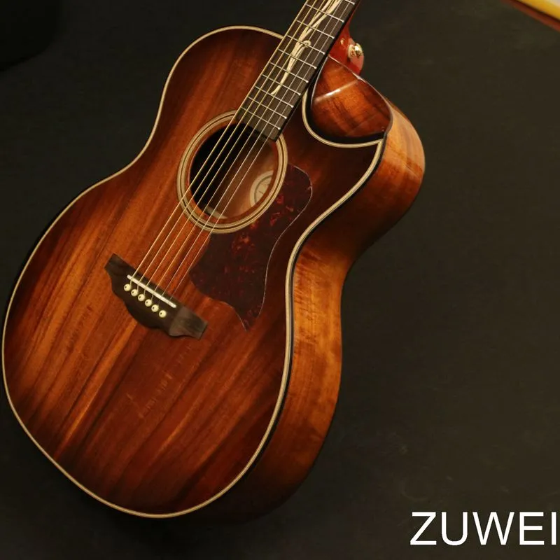 Zuwei Hardmade 40in Acoustic Guitar Koa Top&Back Bone Nut &Saddles