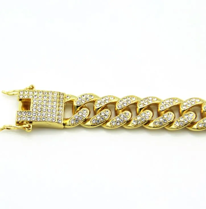 Ny färg 12mm Prong Cuban Link -kedjor armband mode hiphop smycken 3 rad strassar iserade armlets för män8074907