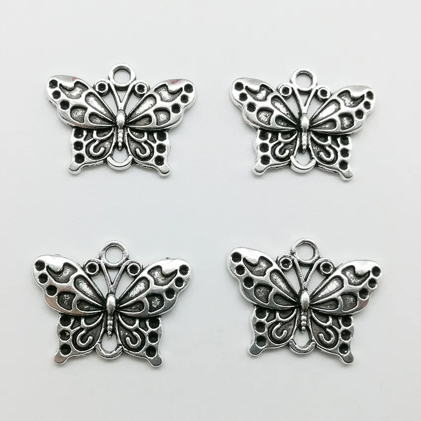 Lot 100 pièces papillon Animal Tibet argent breloques pendentifs bijoux bricolage pour collier Bracelet boucles d'oreilles Style rétro 19*25mm
