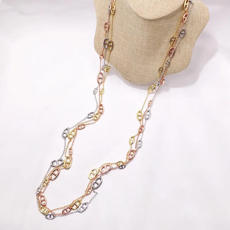 fashion Selling Copper rose Gold silver Jewelry New Pig Nose Word Long Necklace Sweater Chain for woman