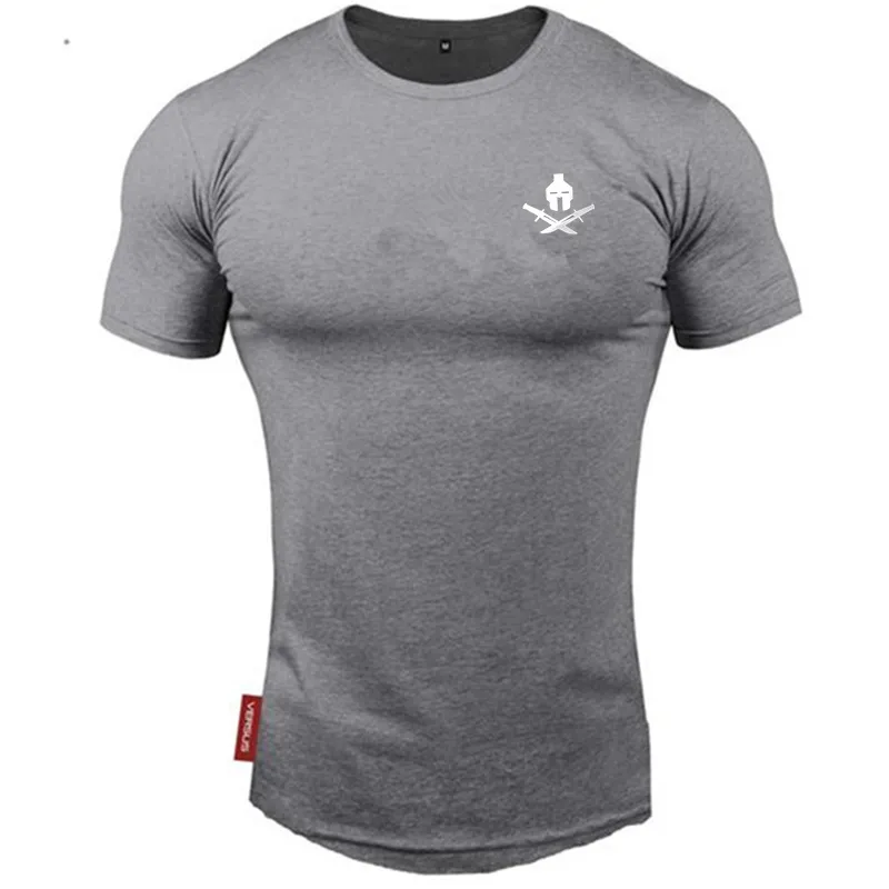 2019 nouveaux hommes T-shirt gymnases Fitness T-shirt Crossfit musculation chemises minces imprimé col rond manches courtes coton T-shirts hauts