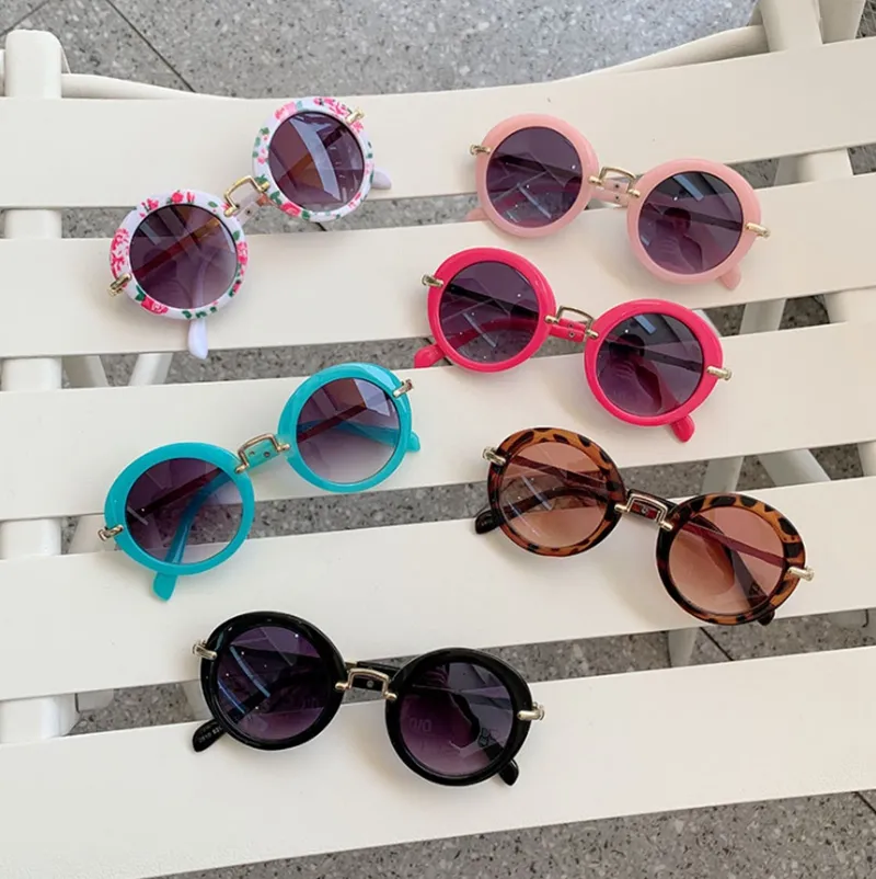 النظارات الشمسية الاطفال ريترو جولة حملق جولة بنات نظارات الأطفال شاطئ نظارات شمسية صيف الاطفال اكسسوارات ليوبارد زهرة 6 ألوان DHW3432