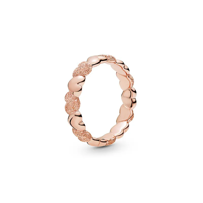 18 Karat rosévergoldetes, mattes Brillanz-Herz-Band-Ring-Set in hochwertiger Einzelhandelsbox aus 925er-Sterlingsilber für Damen, Hochzeitsgeschenk-Ring-Sets