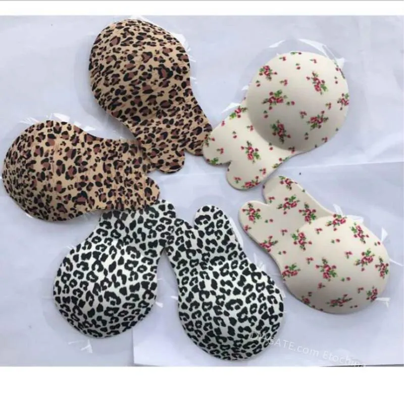 Silikon Självhäftande Bra Leopard Tryckta kaninöron Strapless Osynlig BRA Tryck upp Blackless Underkläder Bröstklistermärke OOA6942