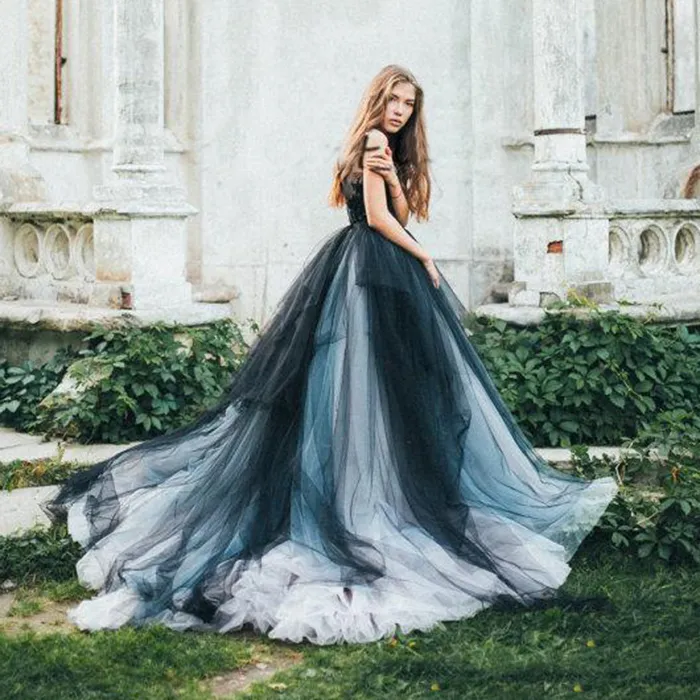 black fairy wedding dress Gothic Bridal Dresses Dark Fairylike Sequined Ball Gown Size 6 / Black / With Veil + Gloves