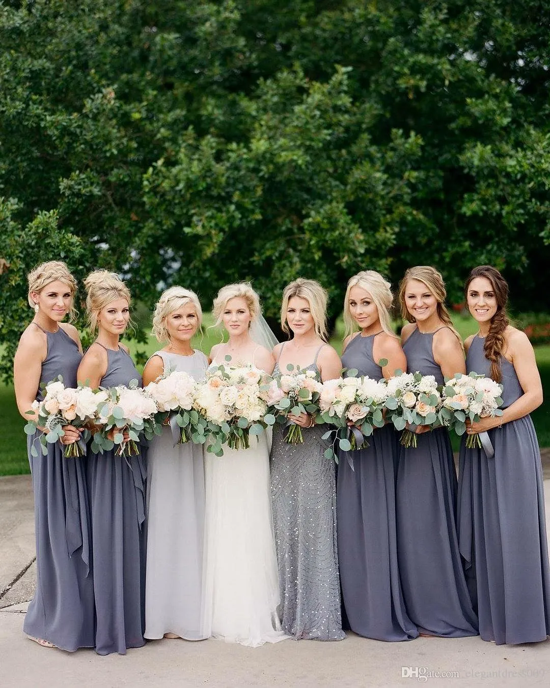 Gray chiffon bridesmaid dress on sale