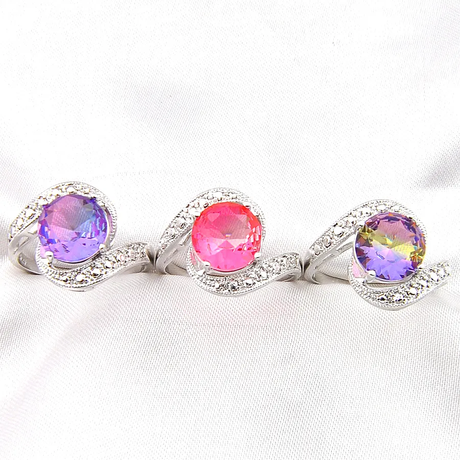 New LUCKYSHINE 925 Sterling Silver Mix Color Rings Fashion Round Watermelon Mixed Watermelon Tourmaline Rings Newest Europe popular Rings