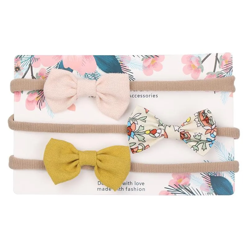 3 pezzi/set fascia in nastro grosgriano stampato con nylon elastico per ragazze accessori per capelli carini fatti a mano boutique per bambini