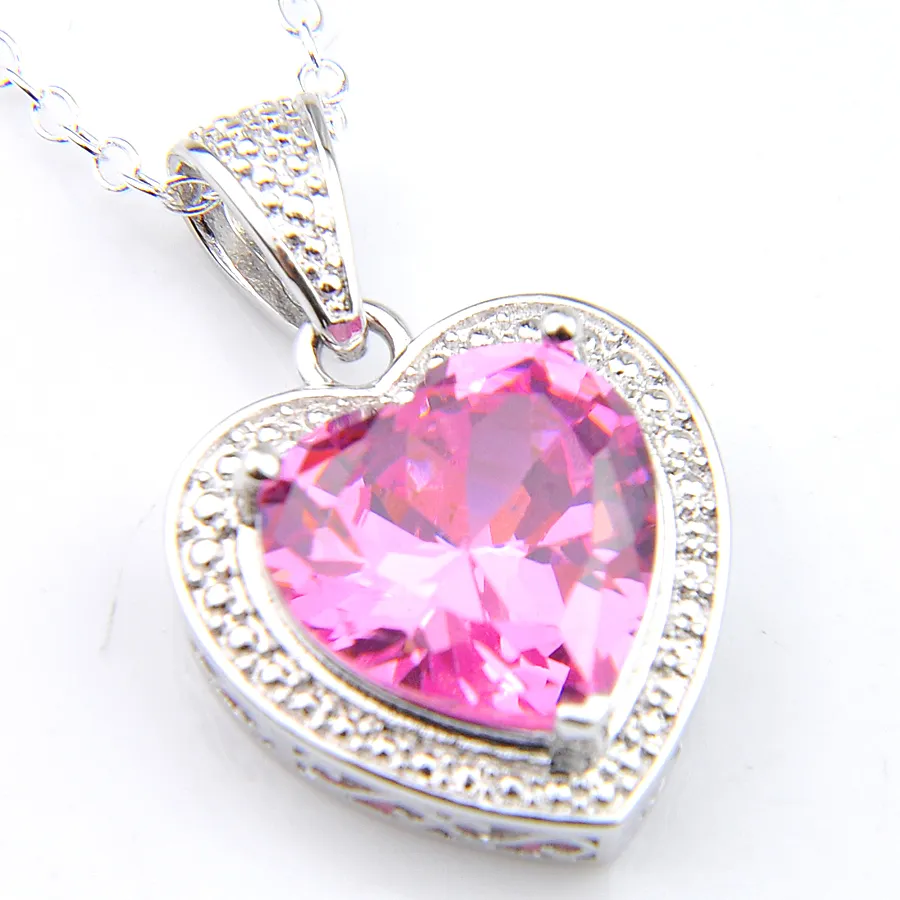 Europe popular Jewelry Woman Heart Pink Kunzite Gemstone 925 Sterling Silver Necklaces Pendant bride Jewelry 12mm