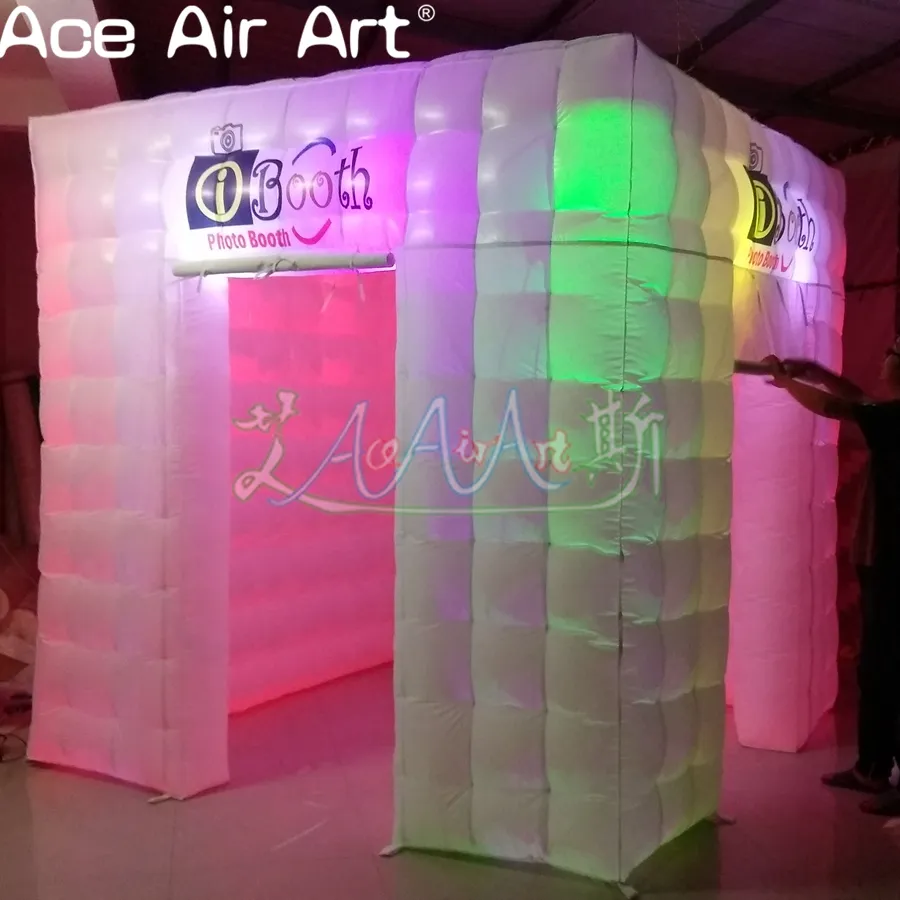 China Suppliers 2.4m Cube Inflatable Photographic Wedding Cabins Cube Tent Stand Free Logo Photo Booth Backdrop With Foldable Curtians