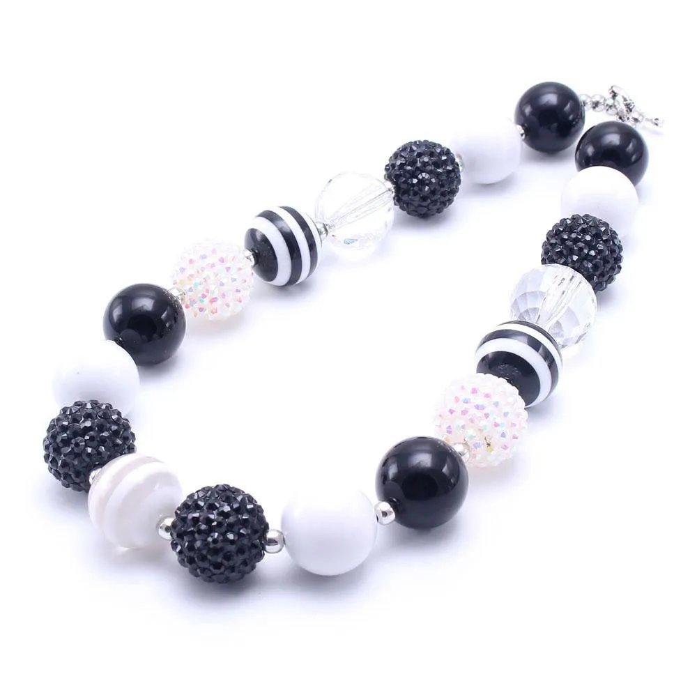 DHgate Kids Chunky Necklace Black and White Beaded Bubblegum Necklace for Toddlers Girls Birthday Party Gift Jewelry