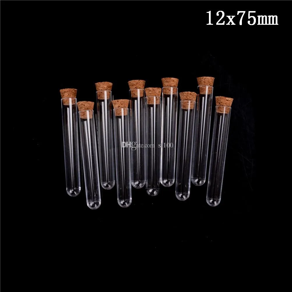 Plastic Test Tube with Cork Stoppers Clear Lab Experiment Wedding Favor Gift Tube School Supplies Refillable Bottle 13X78mm 12X75mm