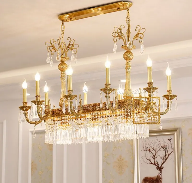 Copper Crystal Chandelier L100cm W60cm H75cm Luxurious Bronze E14 Lustre Suspension Light Home Decoration MYY