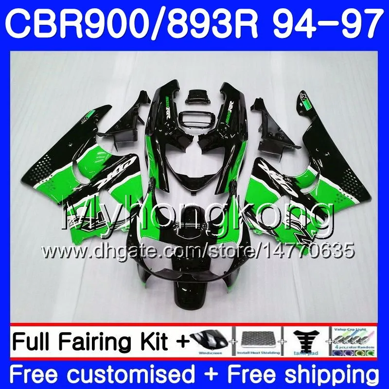 Body Green Black Hot voor Honda CBR893 RR CBR900RR CBR893RR 94 95 96 97 260HM.13 CBR 893 CBR900 RR CBR 893RR 1994 1995 1996 1997 Fairing Kit