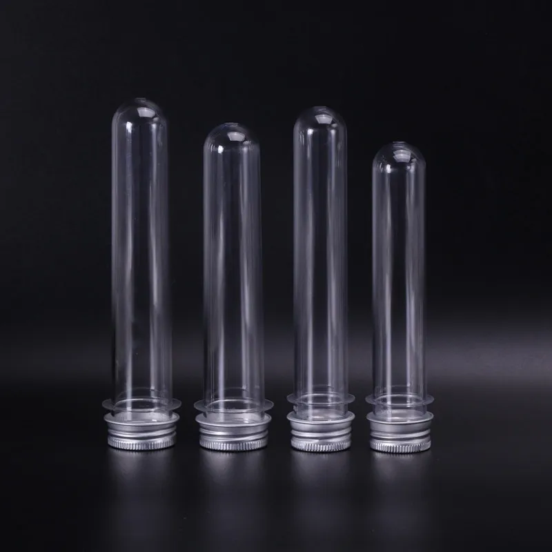 40ml Empty Clear Plastic Tube PET Plastic Test Tube Bottle Used as Face Mask Candy Phone Cable Container with Aluminum Cap