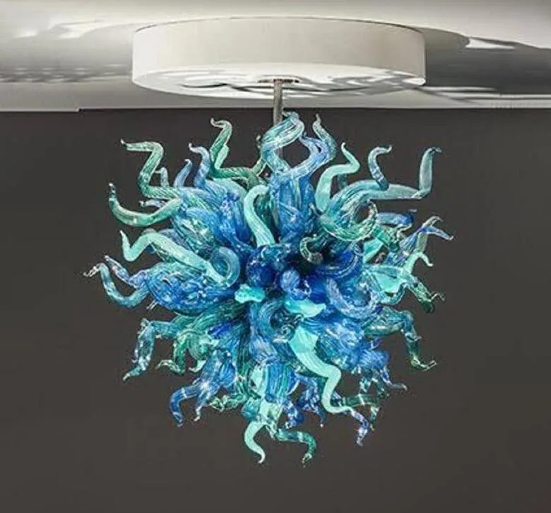 Lampen groothandel murano blauwe en groene schaduw kroonluchter met led licht artistieke handgeblazen venetiaanse glazen hanglampen