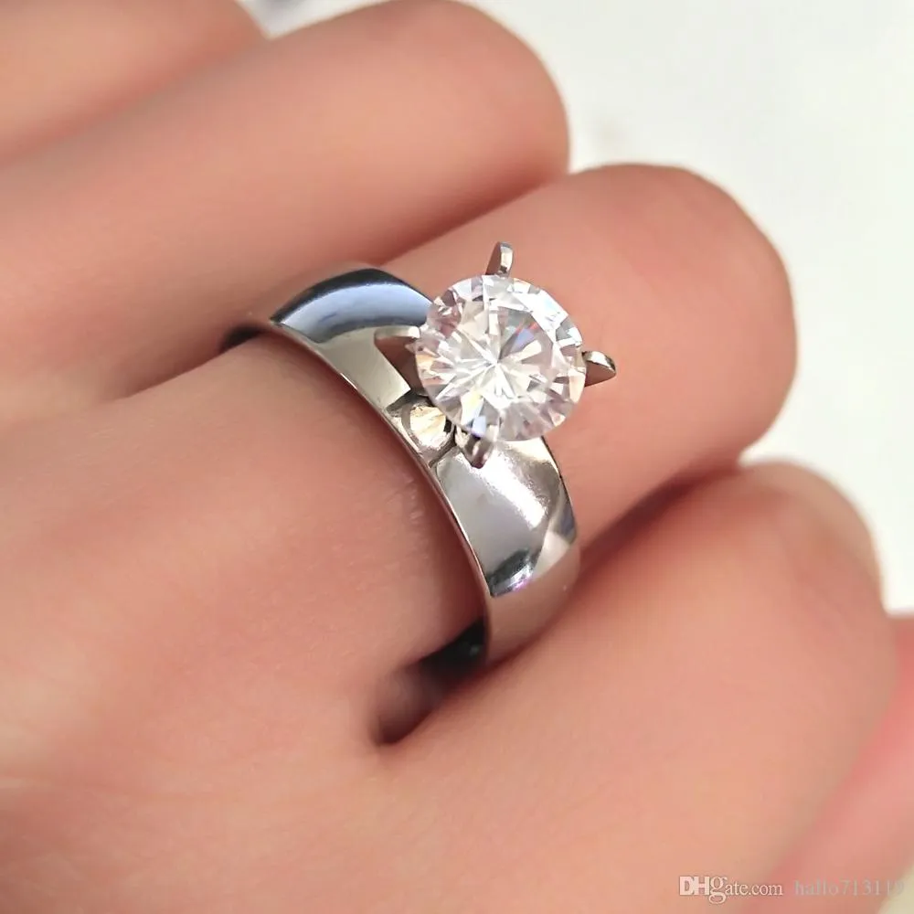 Silver Stainless Steel Wedding Couples Rings With Zircon Accents Width 6mm Perfect Anniversary Gift And Lesbian Engagement Rings From Hallo713119 16.34 DHgate.Com