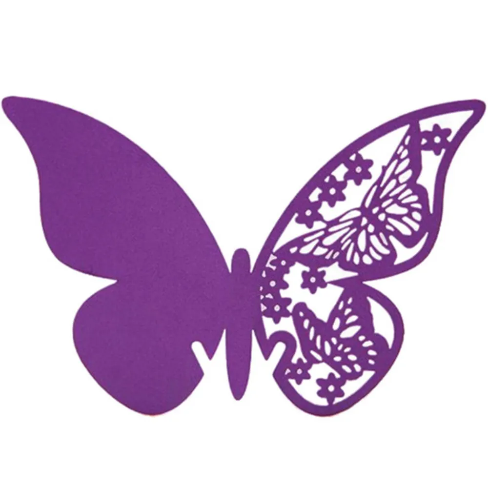WedDecor 50 Segnaposto Per Bicchieri A Forma Di Farfalla - Taglio Preciso In Carta Perlescente Per Matrimoni, Feste E Compleanni (Viola) - 4