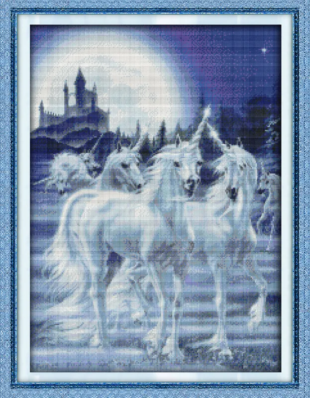 Unicorn Maskotki zwierząt Dekoracje konia Obrazy, Ręcznie robione Cross Stitch Craft Narzędzia Hafty Robótki Zestawy Liczba druku na płótnie DMC 14CT / 11CT