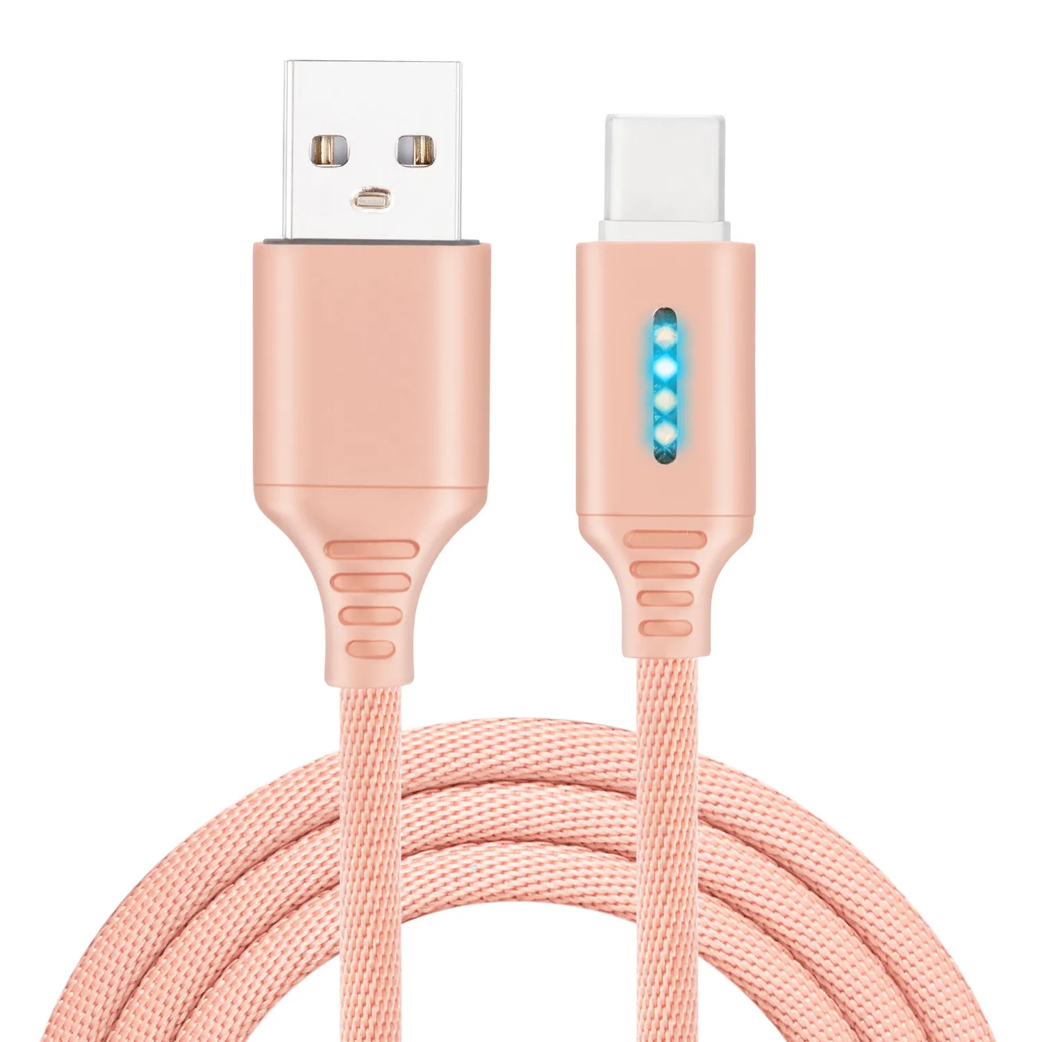 Smart Intelligent LED Zinklegering USB-kabelband Nylon flätad 2.1A Fast laddning Mikro USB Typ-C-laddare Kabelkabel för LG Huawei Samsung